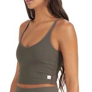 Vuori Rib Crop Tank Top - Dark Green Olive (oregano), Size M